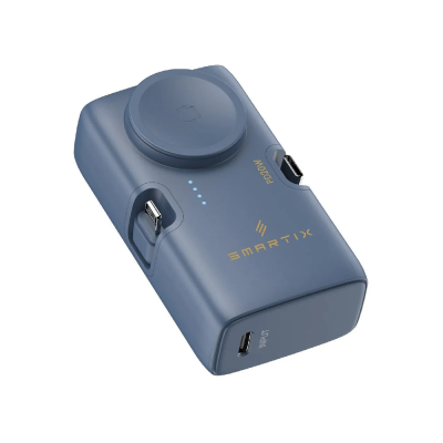 Smartix Power Bank 5,000mAh with Apple Watch Charger Blue