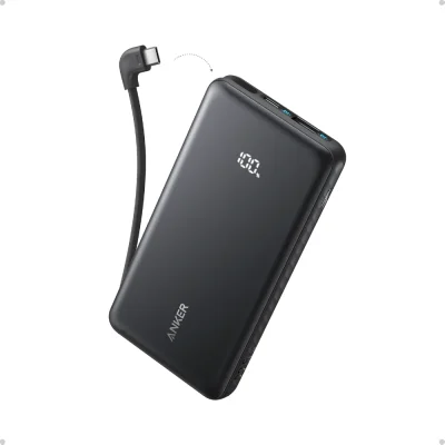 Anker Zolo Power Bank 20K, 22.5W, Built-In USB-C Cable - Black
