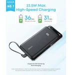 Anker Zolo Power Bank 20K, 22.5W, Built-In USB-C Cable – Black