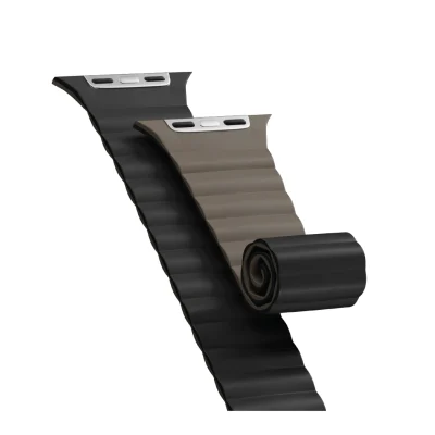 MAGEASY Reversible Silicone Magnetic Apple Watch Band 44/49mm – Black/Fossil