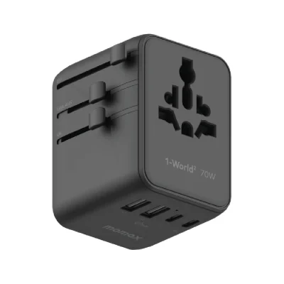 Momax World2 Gan 70W 5-Port USB-C Travel Adaptor - Black