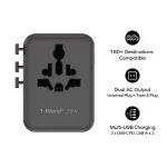 Momax World2 Gan 70W 5-Port USB-C Travel Adaptor – Black