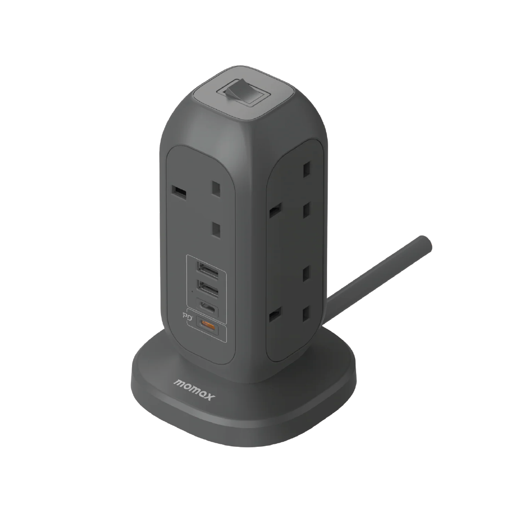Momax OnePlug 7-Outlet Power Strip with USB - Grey