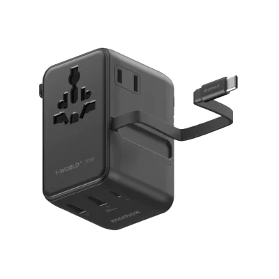 Momax World2+ 70W 3-Port Dual Travel Adaptor - Black