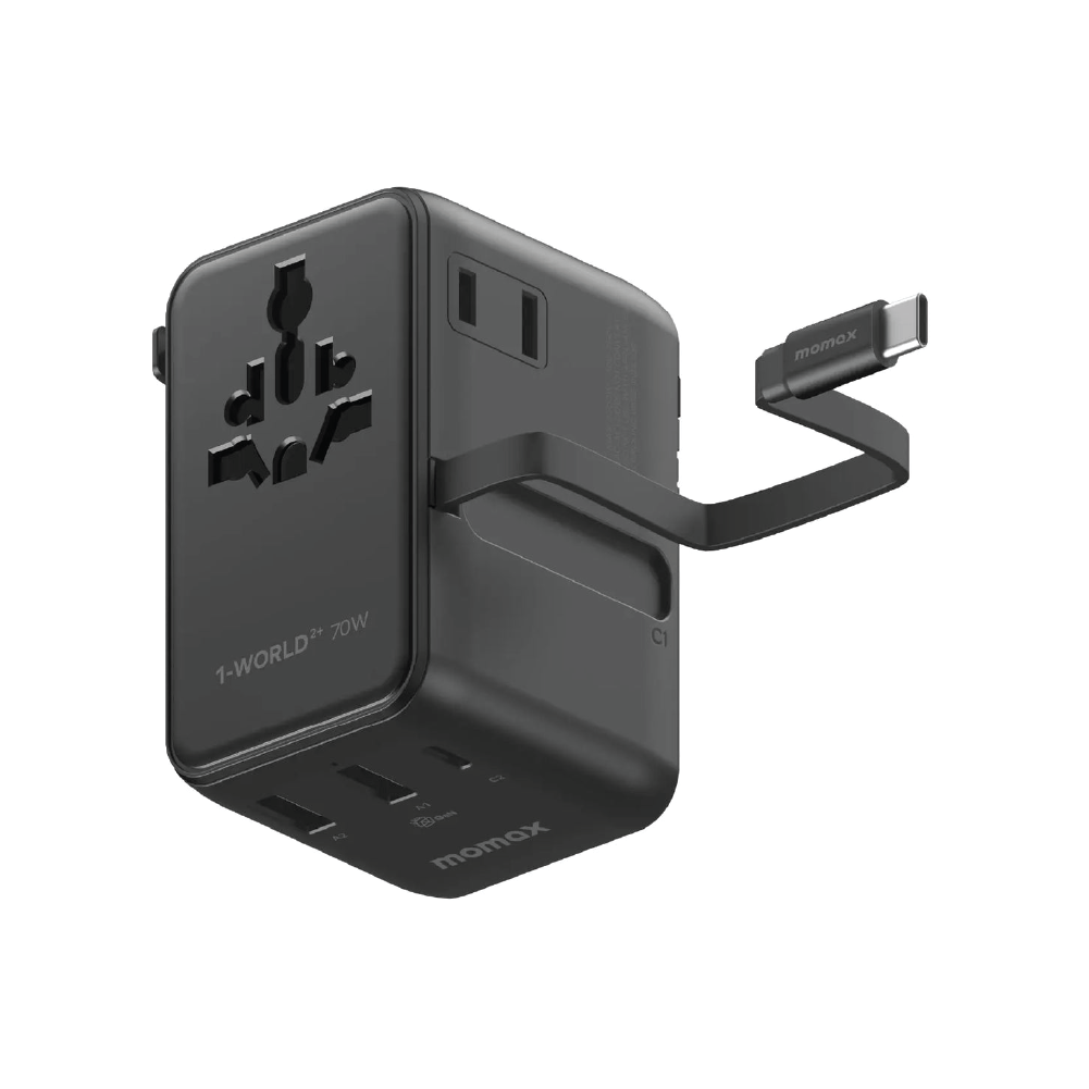 Momax World2+ 70W 3-Port Dual Travel Adaptor - Black