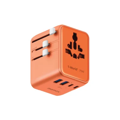 Momax World2 Gan 70W 5-Port USB-C Travel Adaptor - Orange