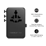 Momax World2+ 70W Gan 3-Port Dual AC Travel Adaptor – Titanium