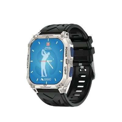 Swiss Military Alps Sports Watch Blue Button Gun Frame with Black Silver Strap