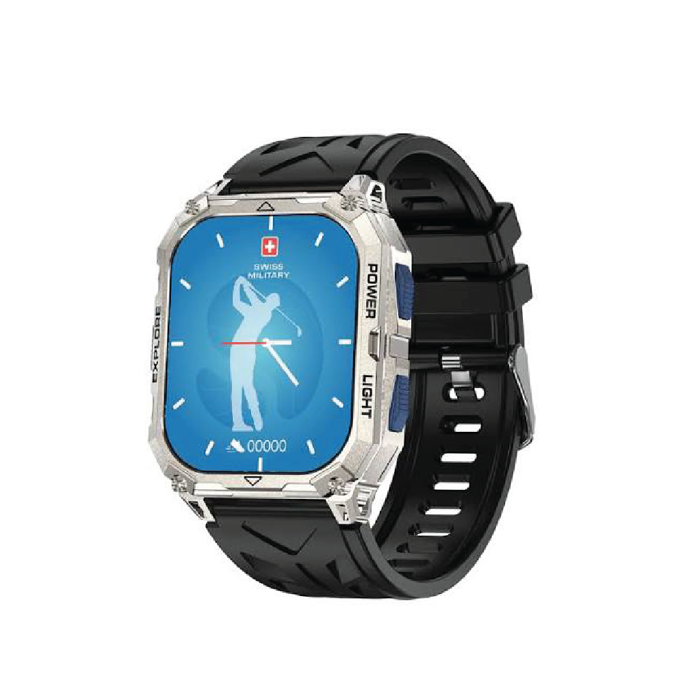 Swiss Military Alps Sport Watch Blue Button Silver Frame with Black Strap