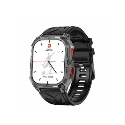 Swiss Military Alps Sport Watch Red Button Silver Frame with Black Strap
