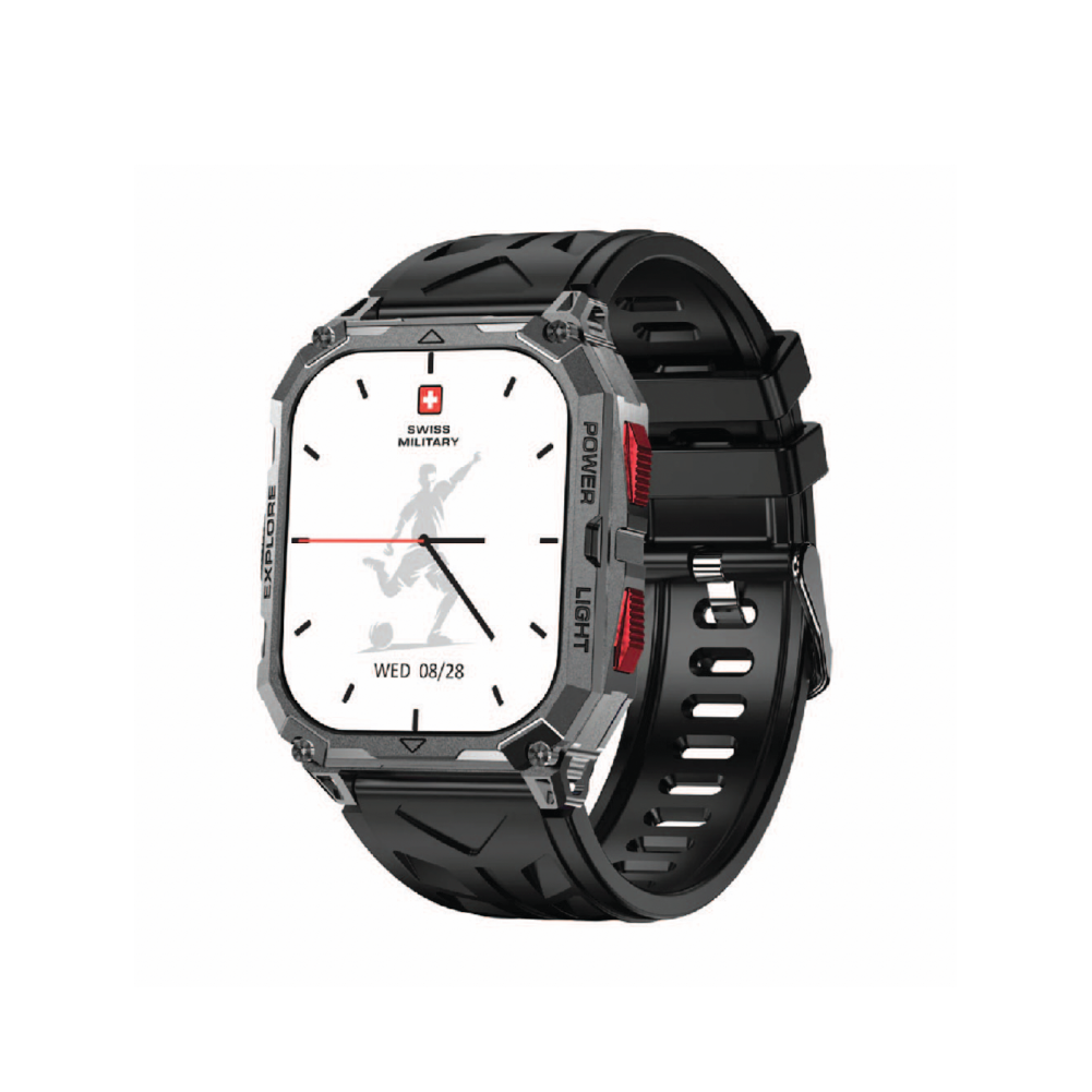 Swiss Military Alps Sport Watch Red Button Silver Frame with Black Strap