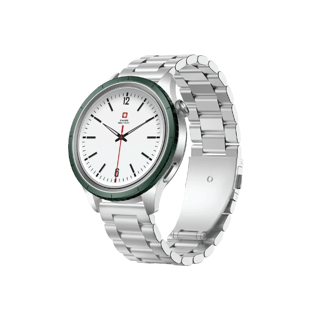 Swiss Military Dom8 Watch Silver with Green & Black Rings