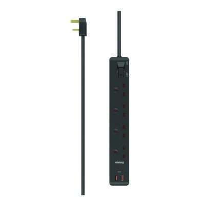 Hama Power Strip UK Plug 4Way+2X USB-A 1.5M - Black