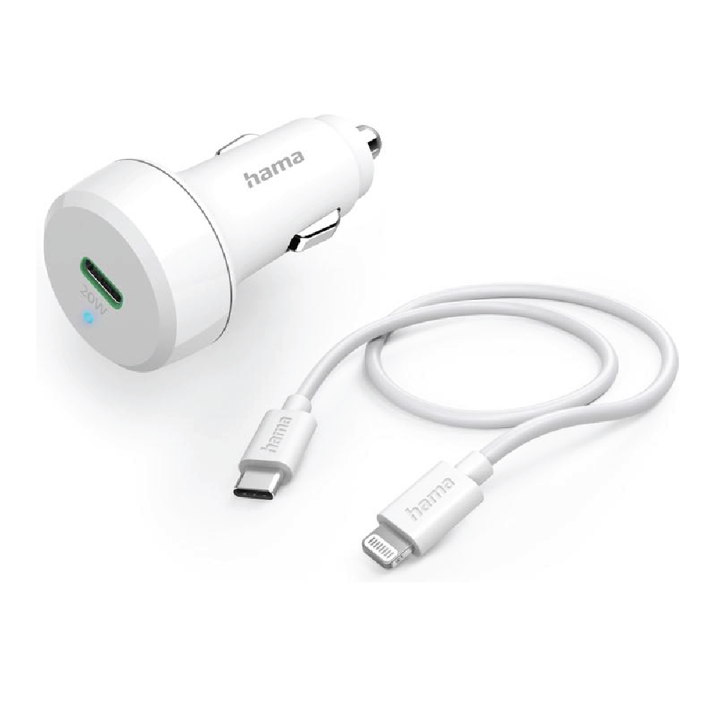 Hama Car Charging Set Lightning Power Delivery PD 20W - White